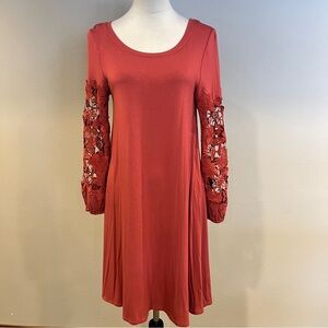 Spence Elegant Coral Long Sleeve stretchy a-line mini Dress size small